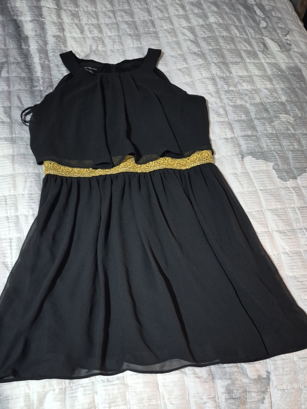 Amy Byer Black Dress with Gold Waistband